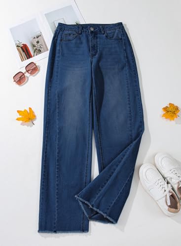 Sidefeel Women's High Waisted Jeans Wide Leg Denim Pants Size 8 Deep Blue