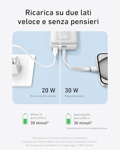 Anker Zolo Power Bank, 20000mAh 30W High Speed Portable Charger with Built-in USB-C Cable, 1 USB-C Cable, 1 USB-A, for iPhone 16/16 Pro/16 Pro Max/16 Plus, MacBook, Galaxy, and More - 8