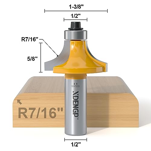 Image of Roundover Router Bit 1 /2 Shank, 7 /16 inch Radius Round Over Router Bits, Router Bits Round Over for Edging Forming Rounding Woodworking Cutter