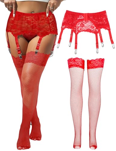 ohyeah 6-Strap Easy Clip Lace Garter Belt for Thigh Highs Stockings Suspender Garter Belts Plus Size Garters Lingerie XS-4XL