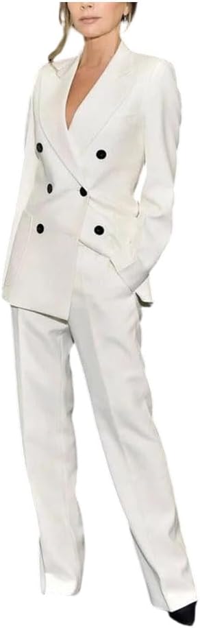 Women Peak Lapel Double Breasted Business Blazer Pants Classic Banquet Formal Outfit