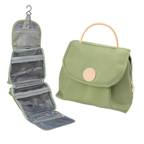 Trousse de toilette en cuir vert élégante avec rangement maquillage intérieur