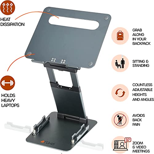 Image of ARTIKEL Wergo+ Laptop Stand with Phone Holders | Height Adjustable Sit to Stand Riser for Desk | Standing Desk Convertor | Ergonomic Foldable & Portable | Universally Compatible | Space Gray