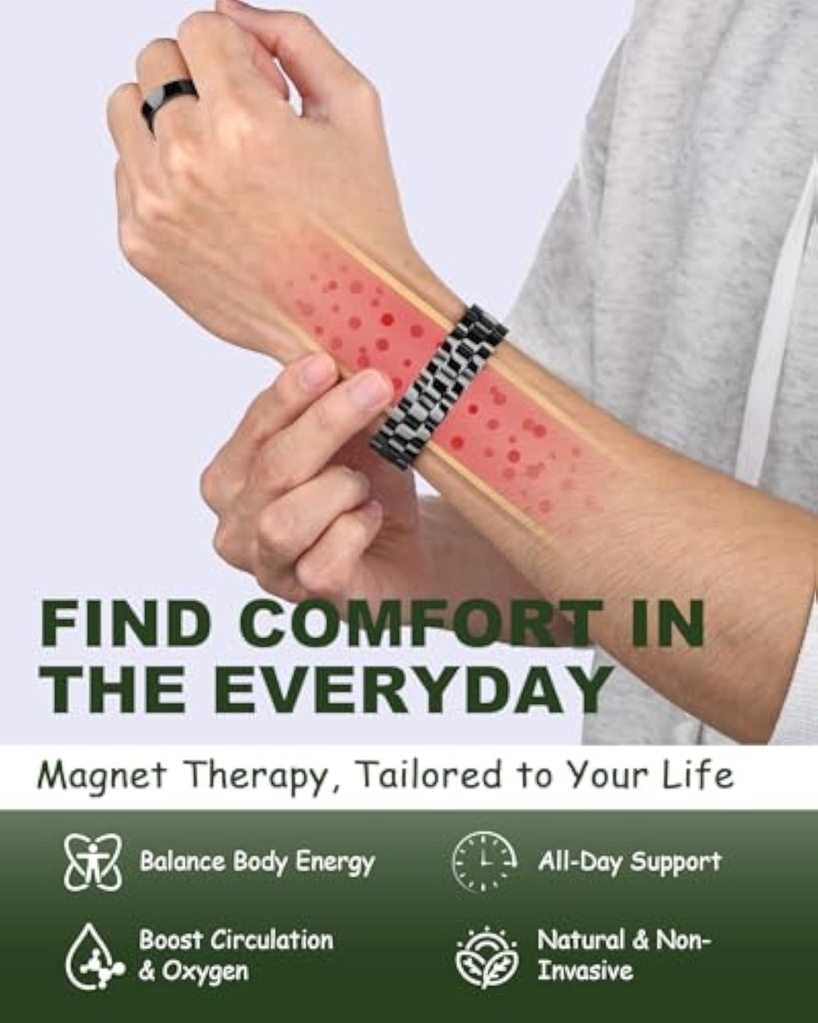 Men's Copper Magnetic Bracelets, 99.9% Pure Copper with Double-Row Magnets