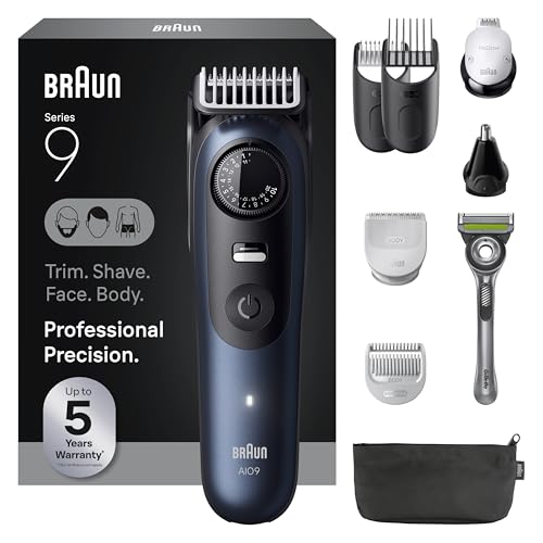 Braun Series 9 All-in-One Beard & Body Grooming Kit for Men Cordless Trimmer Hair Clippers & Shaver for Face Hair & Body with Gillette Labs Razor AIO 9530