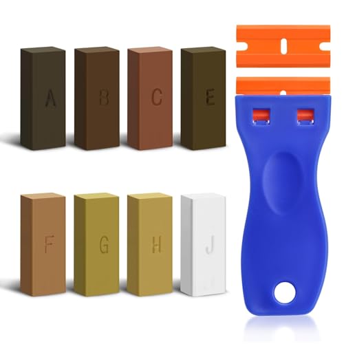10pcs Reparador Madera de 8 Colores, Reparador Arañazos Parquet con Espátula, Cera Reparación Madera para Laminado Mármol Masilla de Cera, Reparador de Parquet para Agujeros Reparación de Encimera