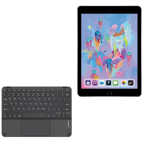 BoxWave Keyboard Compatible with Apple iPad (6th Gen 2018) - SlimKeys Bluetooth Keyboard with Trackpad, Portable Slim TouchPad - Jet Black