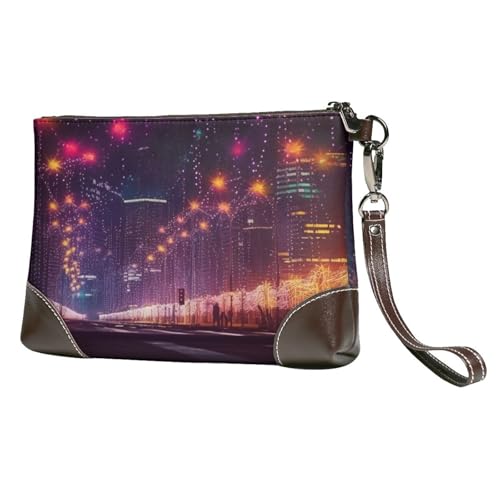 AMREWQYL New Year Lights printed Leather clutch makeup bag Cosmetic