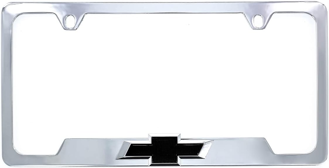 Chevy Metal License Plate Frame Tag Holder with 3D Bowtie Emblem - Chrome Plated