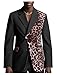 Men's Leopard Serge Patchwork Jacket Fuzzy Warm Blazer Fashion Two Tone Man Coat for Casual Outings