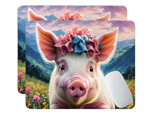 2 Pcs Alfombrilla Ratón Gaming - 42x35 cm Alfombrilla de Ratón Flores cerdos con Base Goma Antideslizante, Superficie Impermeable, Bordes Cosidos, Seguimiento Suave y Preciso Alfombrilla Raton u-423