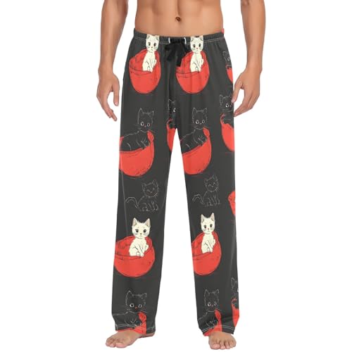 Cat Bed Black Men's Pajama Pants Lightweight Sleepwear Bottom Lounge Pants2