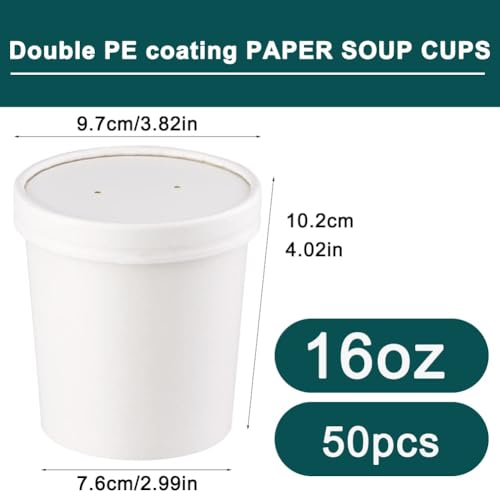 Image of 16 oz 50 Pcs Disposable Soup Containers with Lids, Ice Cream Cups