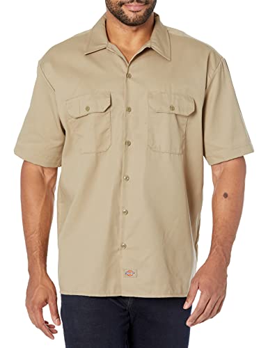 Dickies Men's Short Sleeve Work Utility Button Down Shirt, Desert Sand, S