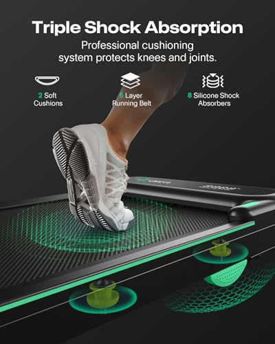 UREVO Strol 2E Smart 2-in-1 Folding Treadmill, Compact Walking Pad with Safety Handle, Plug and Play, Dual LED Display, Workout APP, Walking or Running for Home Office, Remote Included, Flaxen - Image 6