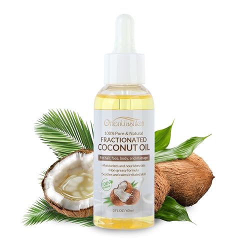 Orientfashion Organics Coconut Oil, Pure Fractionated Coconut Oil for Face, Hair &amp; Body - Therapeutic, Hydrating, Lightweight Moisturizer (2 Fl Oz, Coconut Oil)