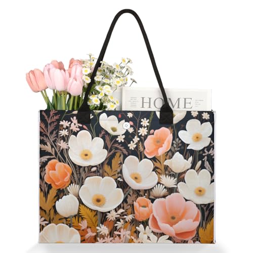 Cute White Red Flower Tote Bag for Women Large Beach Bag Reusable Tote Bags for Work Travel Beach Shopping3