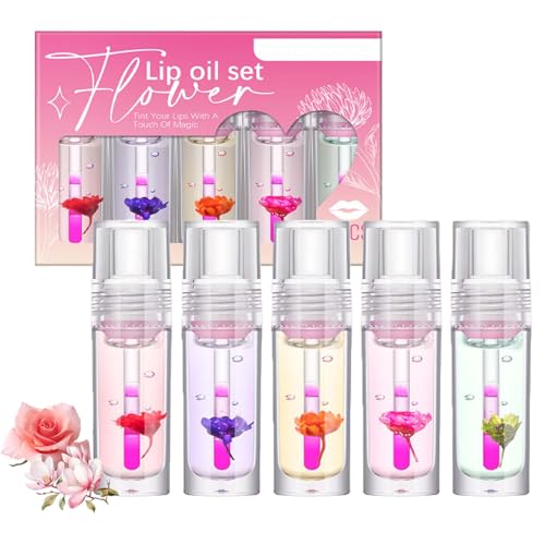 EONFAVE Juego de 5 unidades de aceite de labios con cambio de temperatura mágica, brillo de labios para labios brillantes y nutritivos de larga duración, aceite de labios para prevenir labios secos,