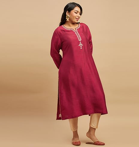 Image of BIG HELLO - THE PLUS LIFE Women's Rivaaz Revelry Kurti Maroon