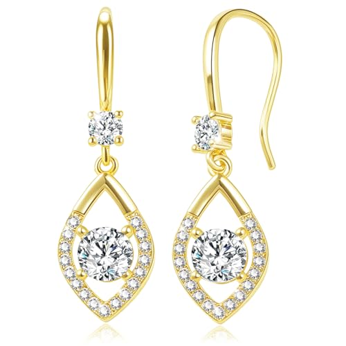 Gold Dangle Earrings for Wome 14K Gold Drop Earrings for Women Earring Minimalist Aesthetic with Cubic Zirconia Dangle Drop Earring - Main Image
