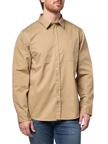 HUGO, Cotton Twill Woven Logo Button Down Shirt, Pumice Stone, XL