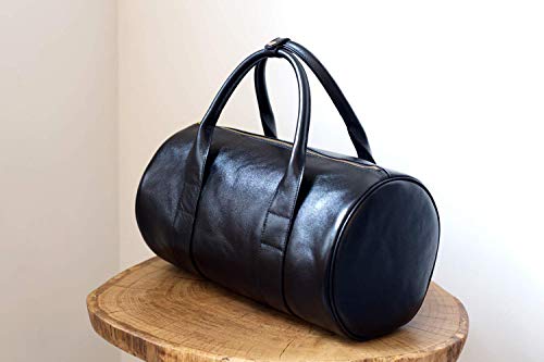leather duffle bag black
