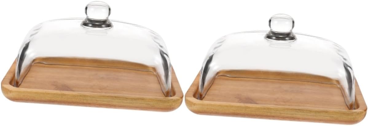 2pcs Cow Butter Dish Cheese Container Lid Wooden Storage Box Home Kitchen Wedding Birthday