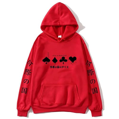 Sudadera unisex de manga larga con capucha estampada de Alice in Borderland, rosso, L