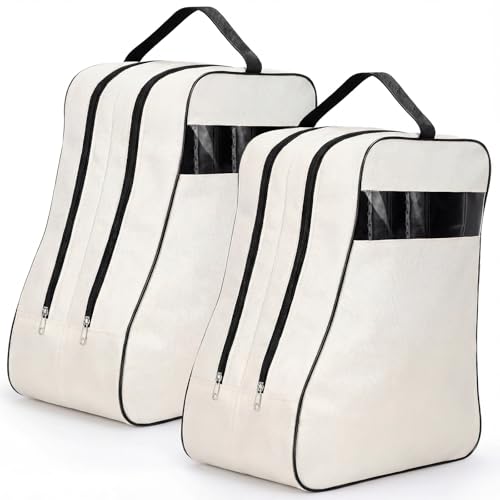 Aliceset 2 Pcs Boot Bags for Cowboy Two Separate Compartments Boots Portable Storage Bag for Travel Long Tube Shoes Bags Men Tall Shoe with Handle for Home Travel (Beige)