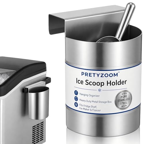 PRETYZOOM Ice Scoop Holder Hanging Organizer Heavy Duty Metal Storage Box for Fridge Shelf Ice Maker Freezer Supermarket Home Use