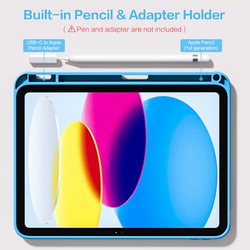 Image of Wenlaty Compatible with iPad (A16) 11th Generation Case 11 Inch 2025, for iPad 10th Generation Case 10.9 Inch 2022 with Pencil Holder, Trifold Stand Protective Clear Back Shell, Auto Wake /Sleep, Blue