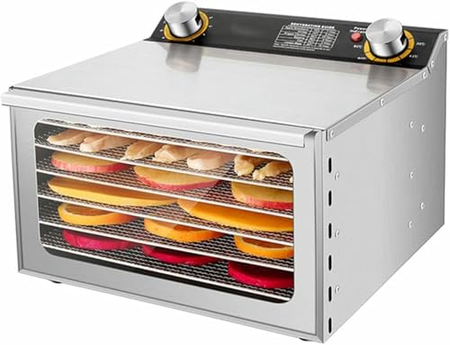 BTOIASYHF Stainless Steel Food Dehydrator, 12 Hour Timer & 30-9°C Thermostat Control | Commercial Dryer Machine with Fruit Leather and Roll Sheet