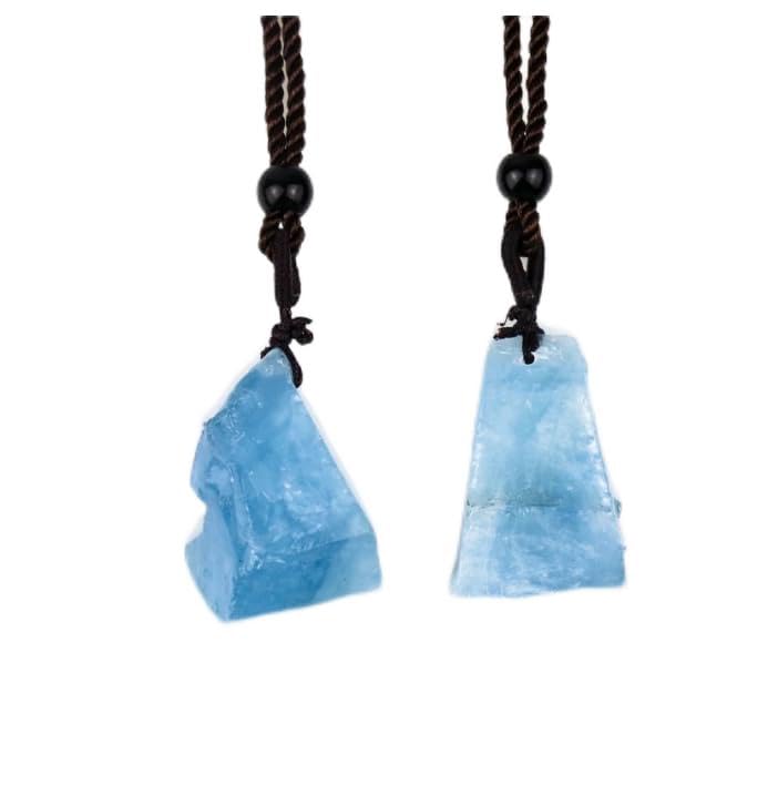 1 colgante de piedra natural de aguamarina azul, piedra de cuarzo natural en bruto, para hombres y mujeres, mineral, 2pcs, Metal Zinc, Amazonita