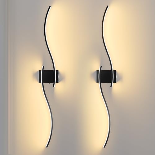 Image of NIORSUN 39.4 Inch Battery Operated Wall Sconce Set of 2, Black Modern Rechargeable Wall Lights with Remote, 3CCT Dimmable Wireless Wall Lamp for Living Room Bedroom Hallway