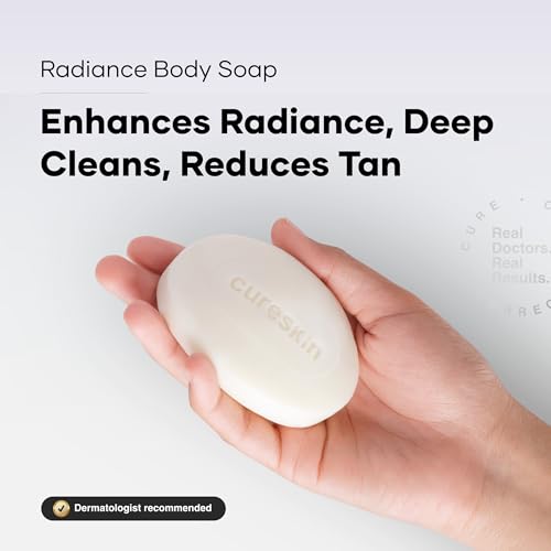 Image of Cureskin Radiance Body Soap | For Pigmentation & Sun Damage with Alpha Arbutin, Kojic Acid and Ucuba Butter | Soap Tan Removal, 75 g (Pack of 5)