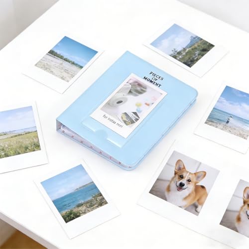 Image of ZIBUYU Photo Album for Instant Mini 12 11 9, PU Leather Cover, 64 Photo Capacity for Instant Camera Film, Home Travel Display, Blue