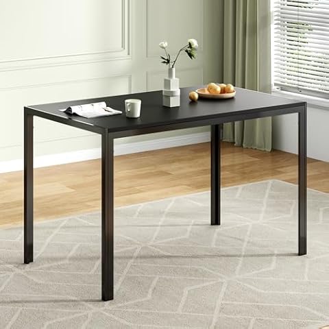 Farini Black Dining Table for 4-6 Person,47" Rectangular Wooden Dining Table Top and Metal Frame for Home Kitchen Dining Desk (47 inch,Black) Cover