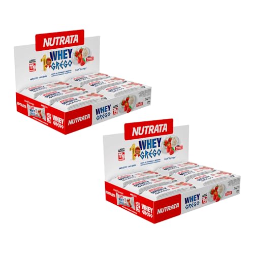KIT com 2 Caixas Whey Grego Bar - Caixa C/12 Unidades Cada - NUTRATA (Morango com Chantilly)