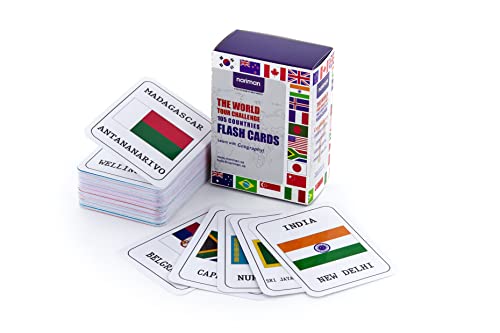 Nariman The World Tour 105 Countries Flash Cards|Learn With Geography|Early Learning Toys, Learn Country Name|Flags|Capitals |Locations|Jumble Word Game |Write On-Wipe Off #TOP7
