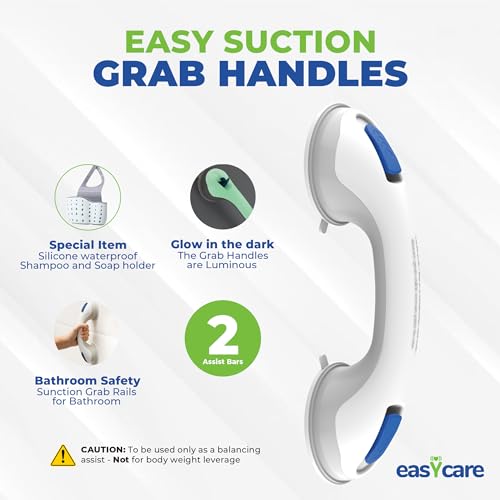 Easycare Zuiggreep, handgrepen voor badkamer, set van 2 met zeephouder, mobiliteitshulpmiddelen voor ouderen en gehandicapten, douche- en badkamerhandgrepen, hulpmiddelen en uitrusting voor thuis - Afbeelding 3