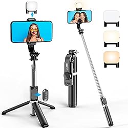 Tripode 360 Para Celular Palo Selfie con Luz, Trípode para Movil Extensible de 106cm y Trípode Flexible con Mando, Rotación de 360° Compatible con iPhone/Samsung/Huawei, etc.