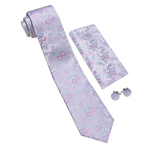 Image of Barry.Wang Men Tie Set Floral Paisley Silk Necktie Pocket Square Cufflinks Formal Wedding Party Business