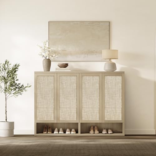 SICOTAS 65.6" Wide Rattan Shoe Storage Cabinet for Entryway with Doors - 5