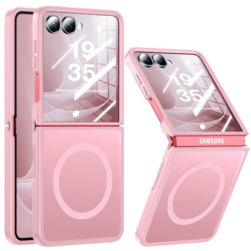 Image of NO.1 Magnetic for Samsung Galaxy Z Flip 7 Case Compatible with MagSafe [Military Grade Drop Tested][Translucent Matte][Anti-Fingerprint] Soft Silicone Bumper for Samsung Flip 7 Case Slim,Pink