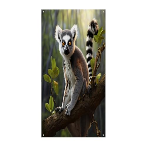 Bannière bienvenue lémurien 90x180 cm suspendue en toile extérieure durable