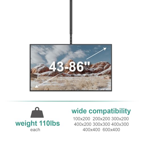 Image of WALI Ceiling TV Mount Dual Screen Back to Back Fits Most Display 43 to 86 Inch TV, Up to 176lbs, 88 lbs for Each Screen, Height Extension up to 66.5 Inch, Mounting Holes 600x400mm (CM4386-2S), Black