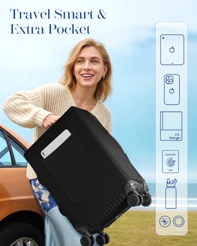 Slohif Luggage Cover for Suitcase Tsa Approved Protector - Luggage Sleeve Suit Case Cover Travel Stretch Large Baggage Case Protective Washable Fit 28-30 Inch Black - Thumbnail 4
