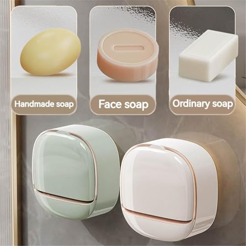 Image of Wall Mounted Soap Holder with Lid | Self-Draining Soap Case for Bathroom & Kitchen | No Drilling Soap Dish with Dust-Proof Cover (Pack of 1) (White)