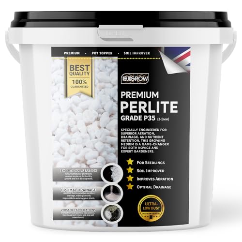 UK GROW Premium Horticultural Perlite 3-5mm Potting Compost, 1L, 2L, 5L,10L,20L + IN A STRONG BUCKET (5L Perlite Bucket)