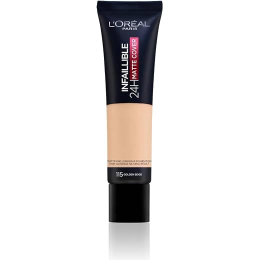L'Oreal Paris Infallible 24H Matte Cover, Color 115 Golden Beige, 30 ml (Paquete de 1)